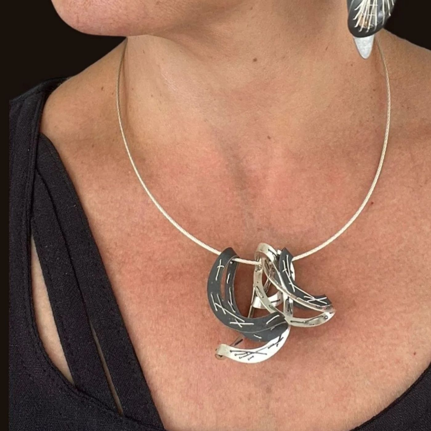 Suzanne Schwartz Chaotic Arc Necklace worn by model