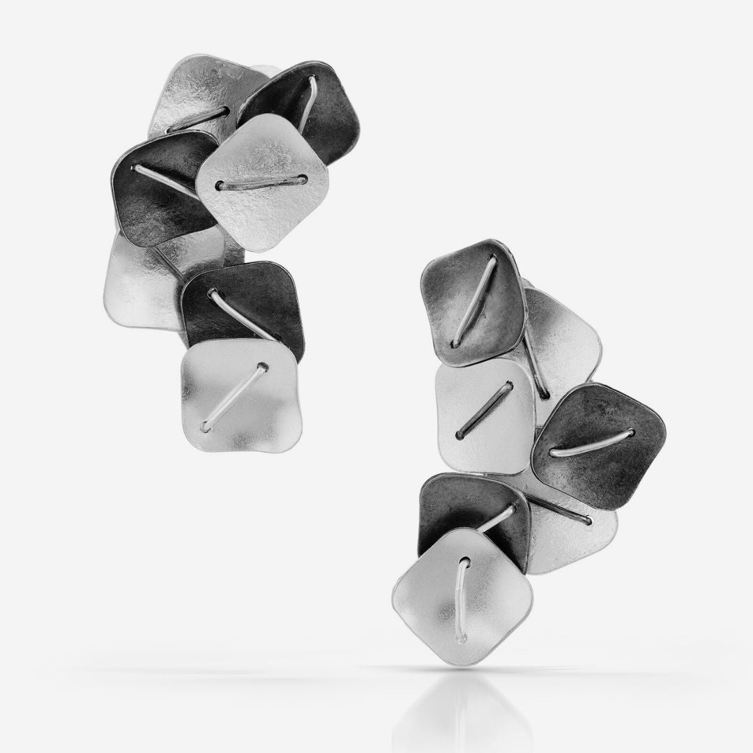 Silver Cluster Square Earrings