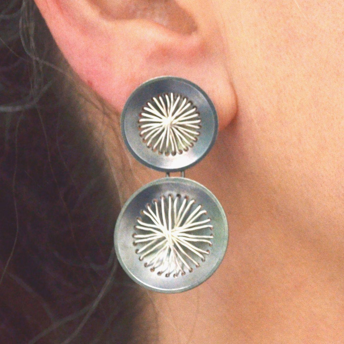Double Sewn 22k Circle Earrings