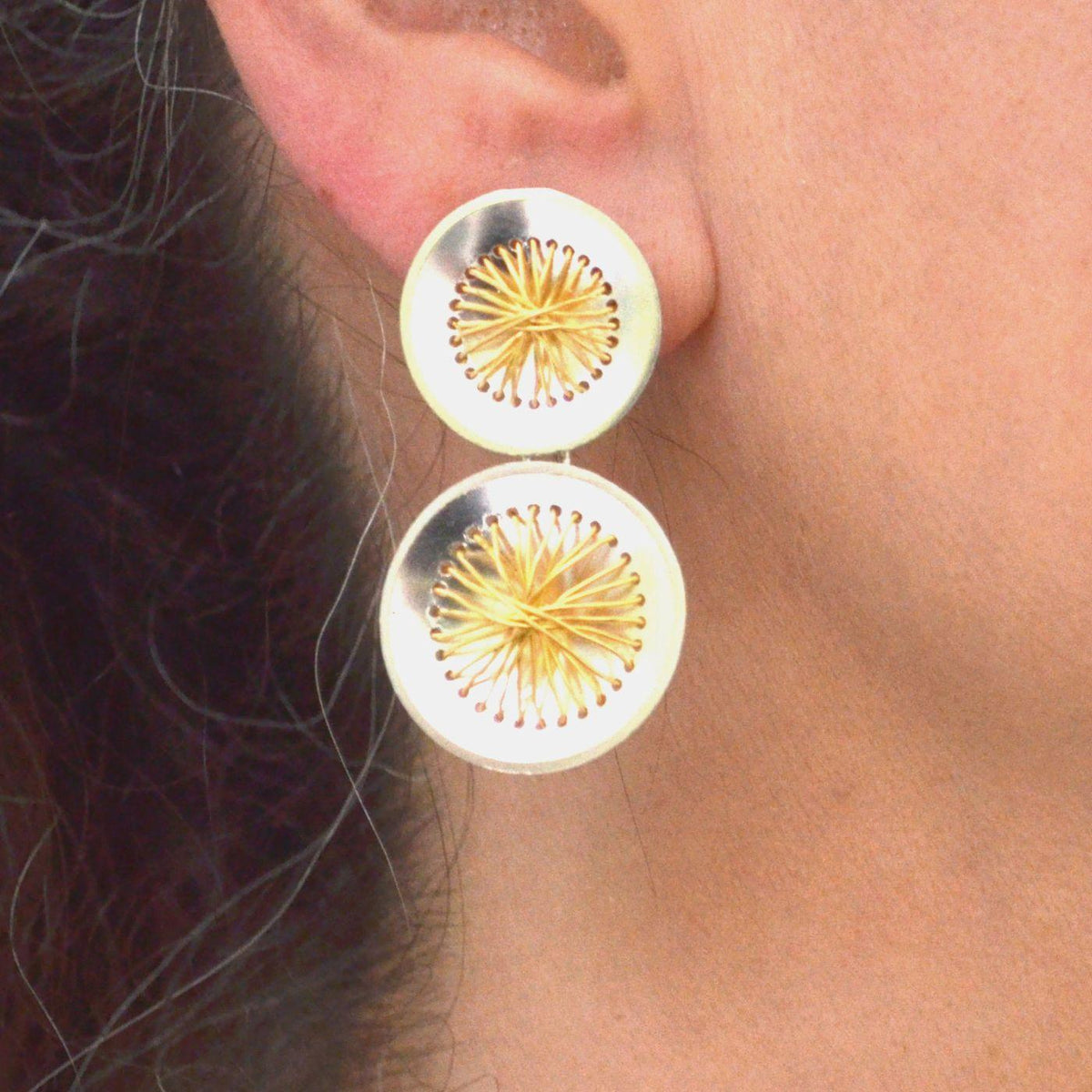Double Sewn 22k Circle Earrings
