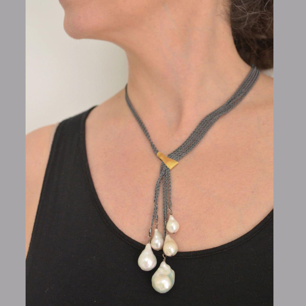 Five Baroque Pearl Cluster Necklace