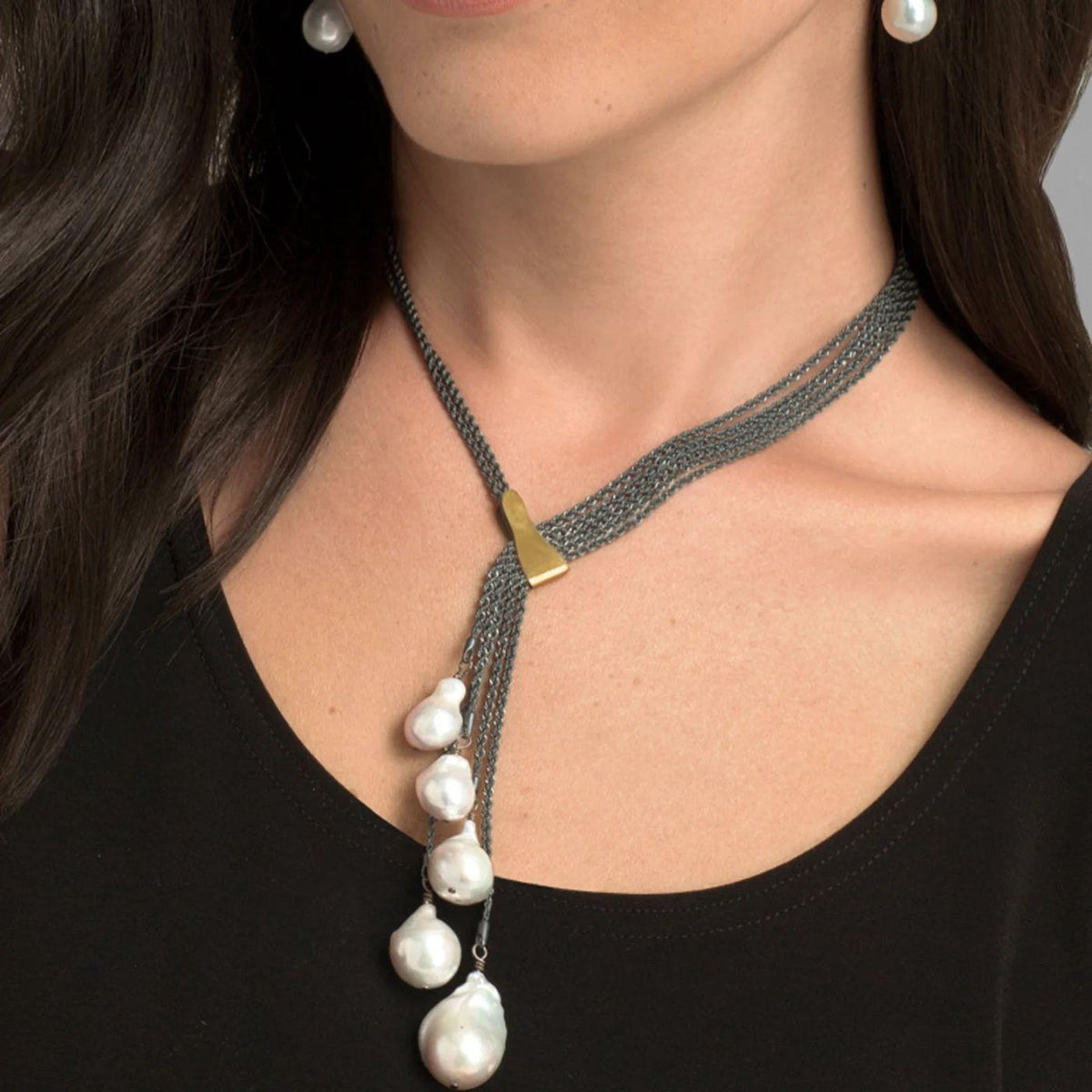Five Baroque Pearl Cluster Necklace