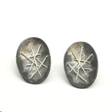 Freeform Oval Stitched Silver Earrings
