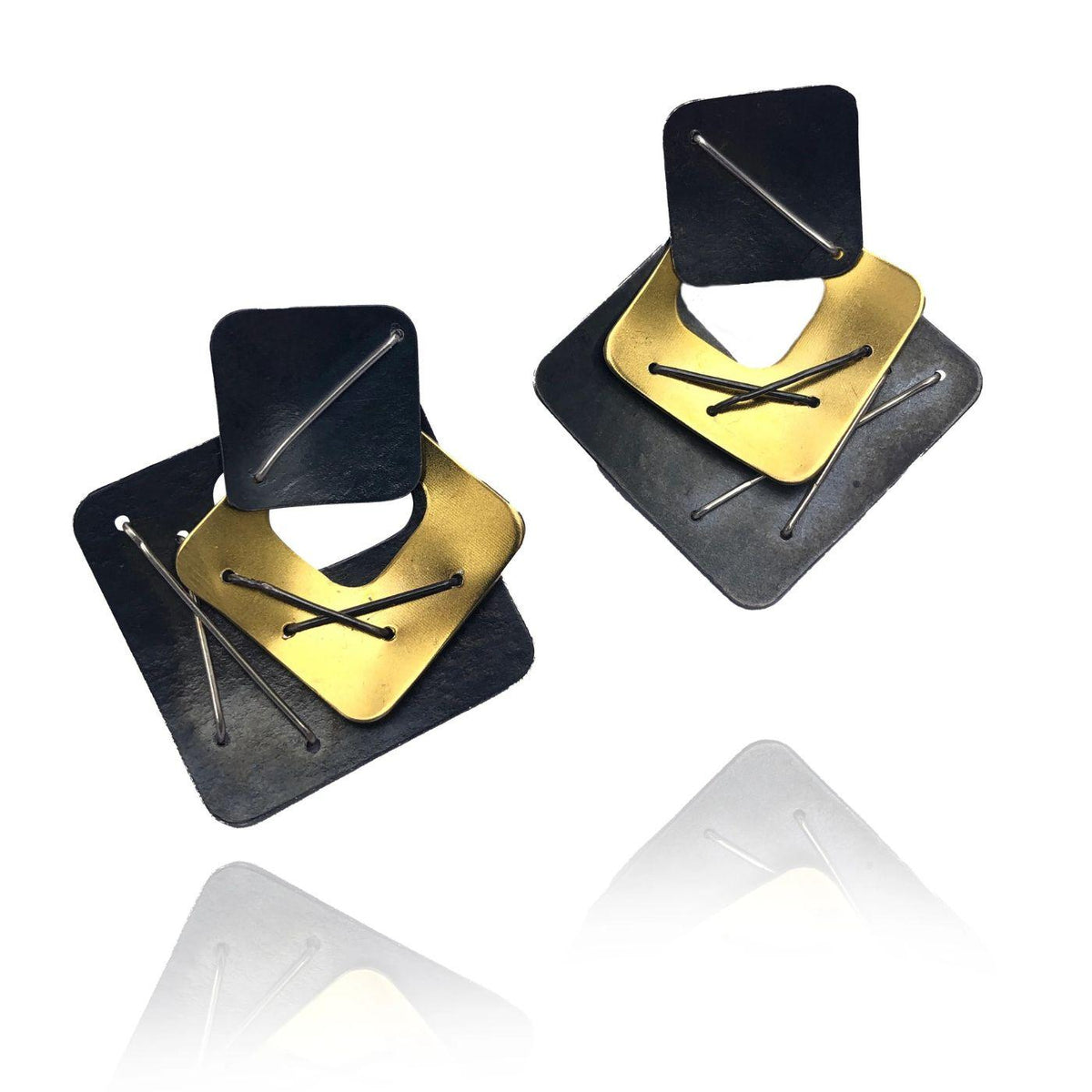 Modular Layered Square Earrings with 18k Gold