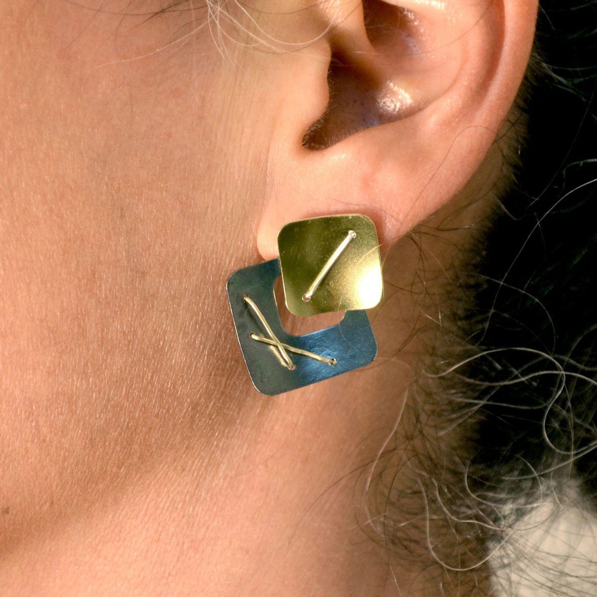 Modular Layered Square Earrings with 18k Gold
