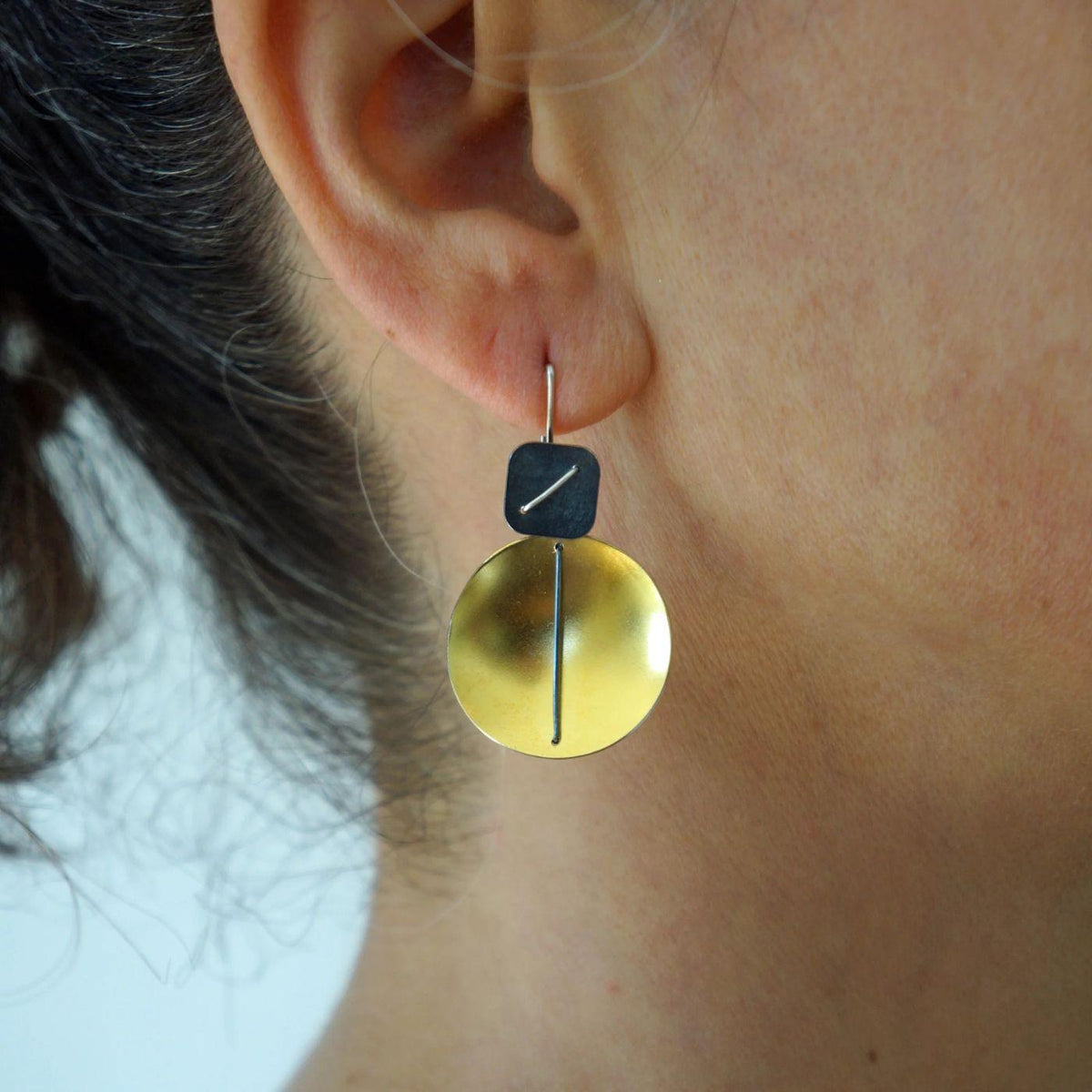 Square and Large Circle Hanging Earrings