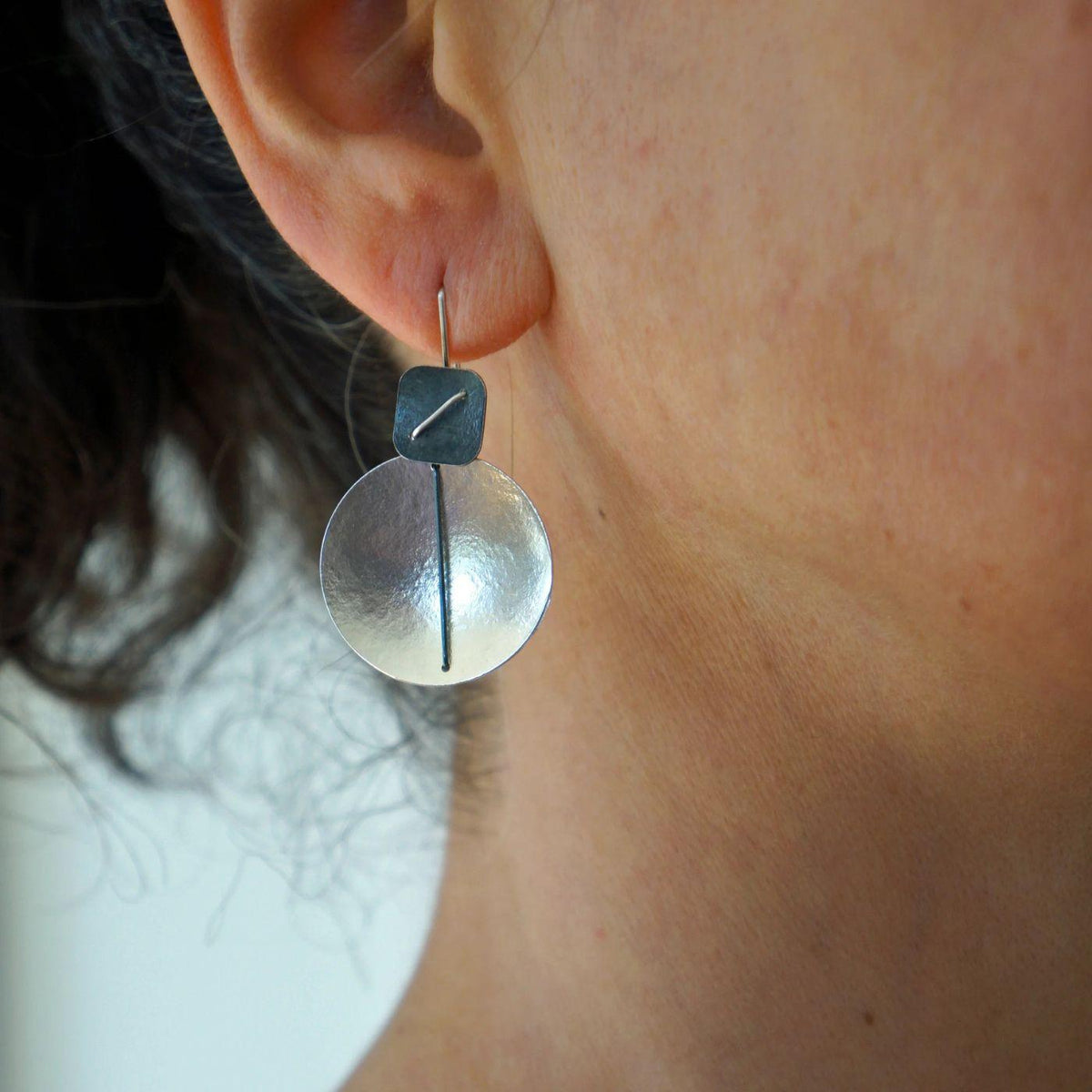 Square and Large Circle Hanging Earrings