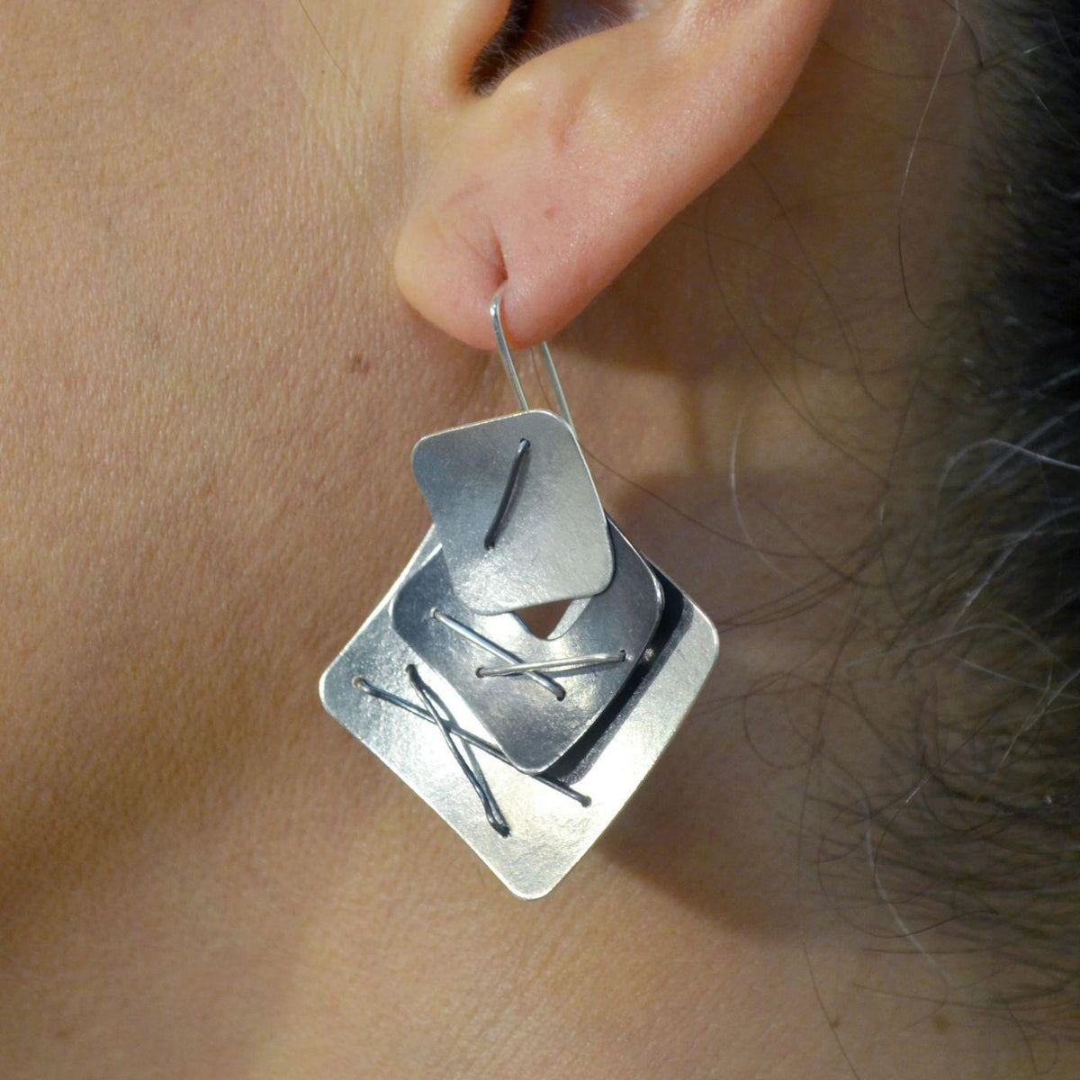 Square Upon Square Layered Earrings