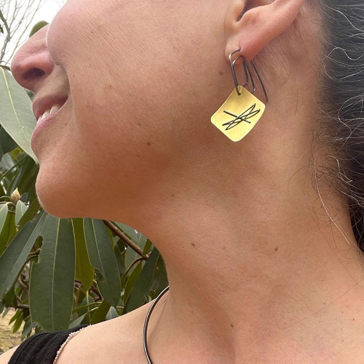 Three Stitch Hanging Layered Earrings