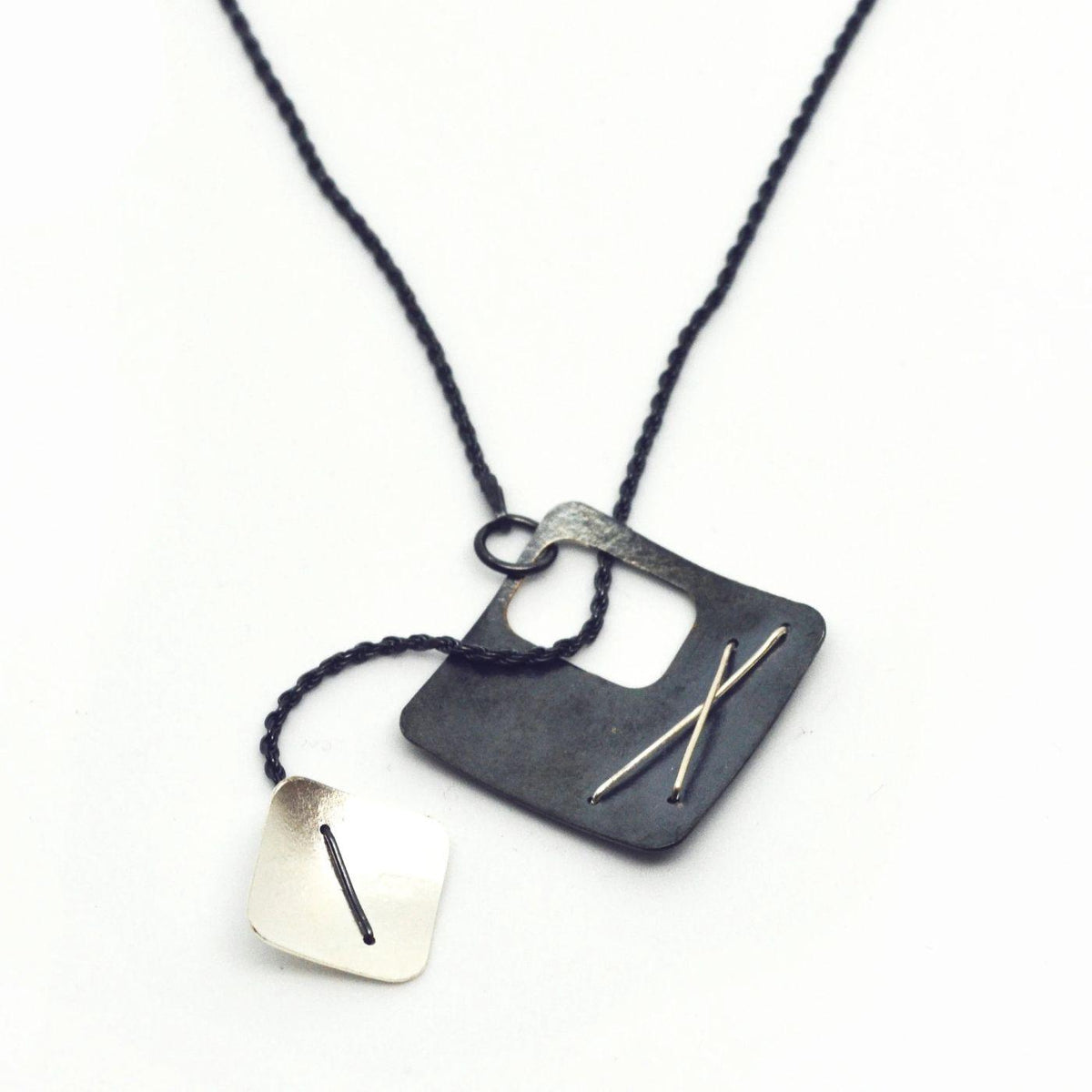 Two-Layered Stitched Square Necklace