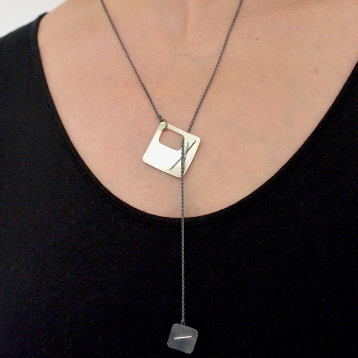 Two-Layered Stitched Square Necklace