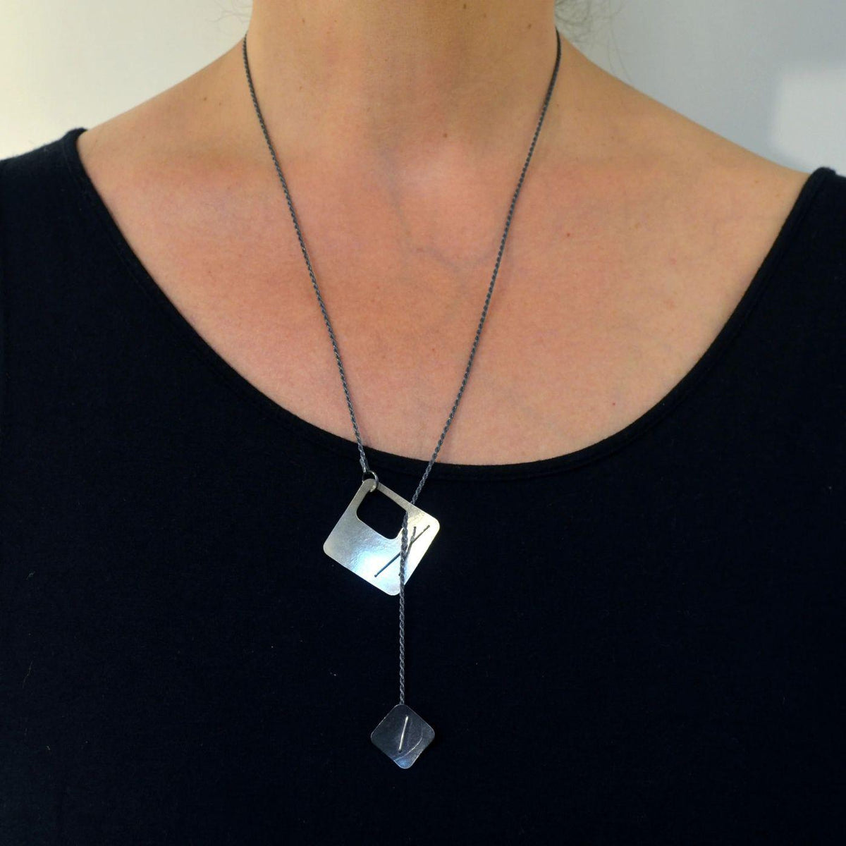 Two-Layered Stitched Square Necklace