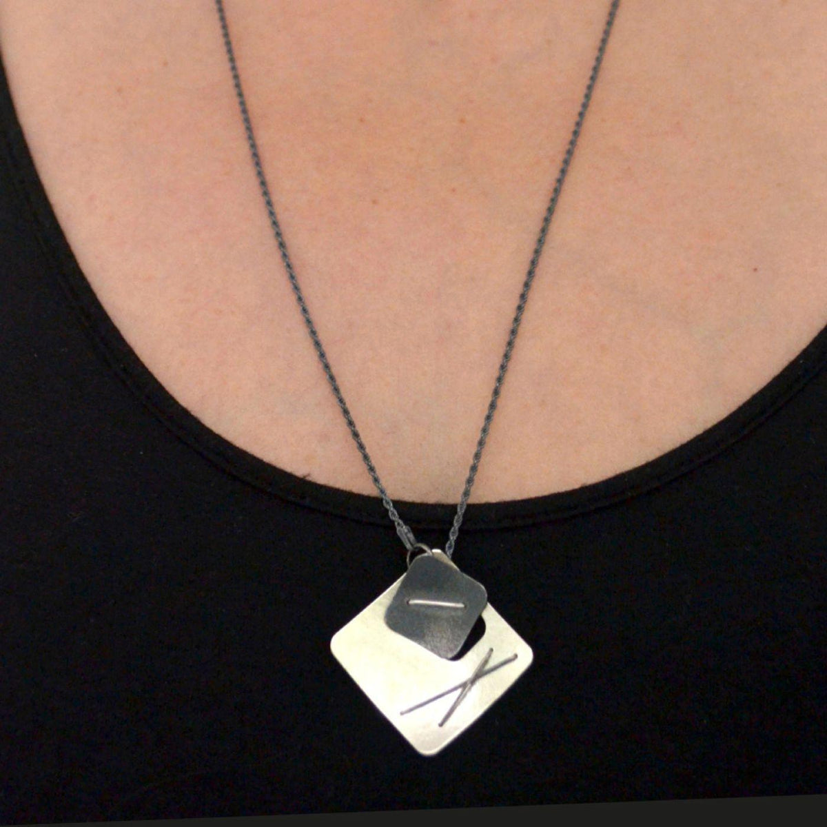 Two-Layered Stitched Square Necklace