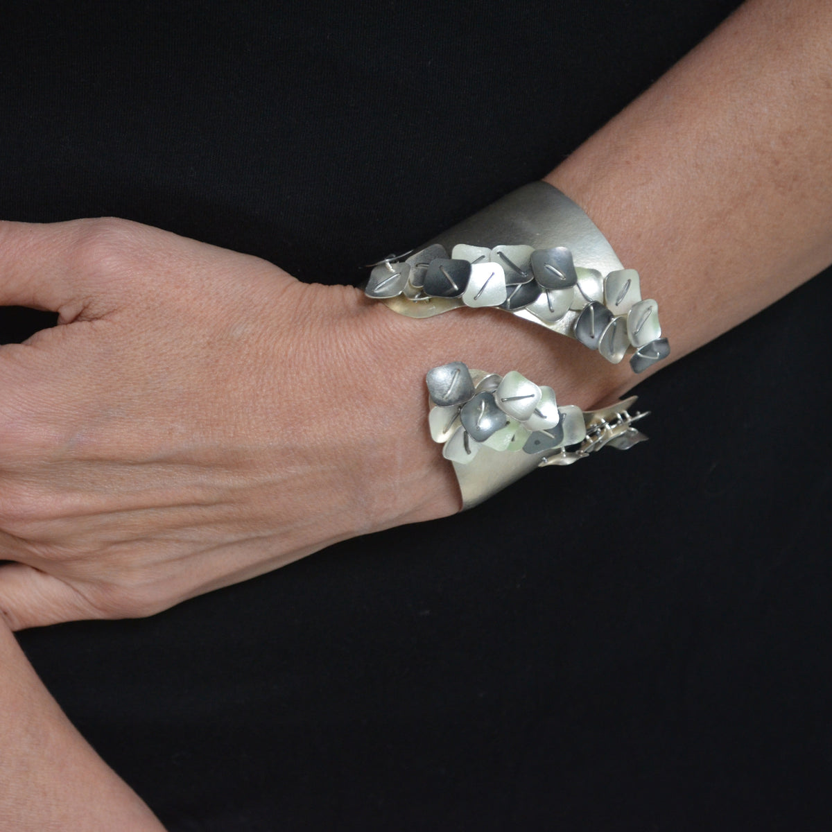 Model wearing Suzanne Schwartz Layered River Cuff