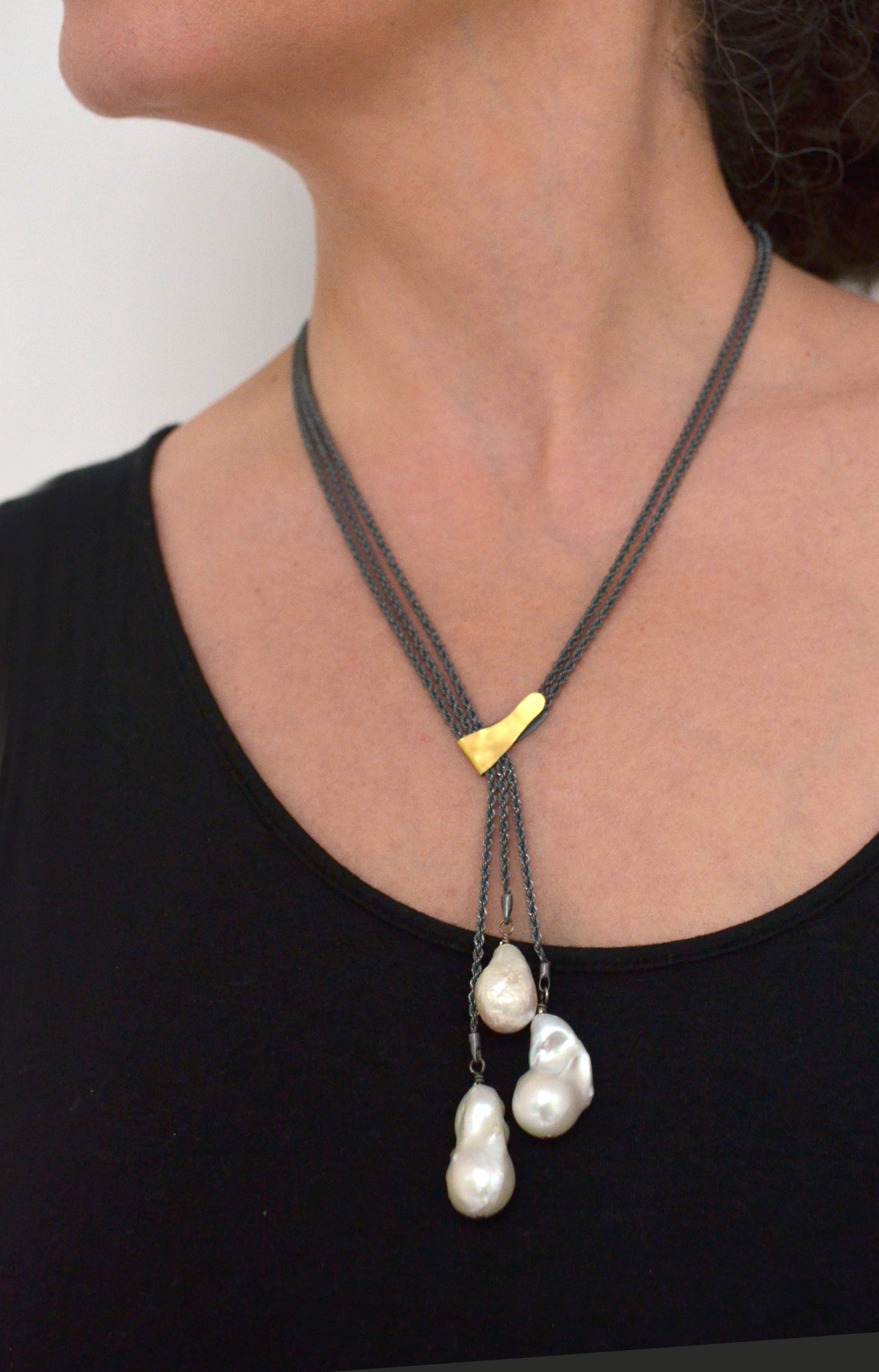 Suzanne Schwartz Three Drop Pearl Necklace