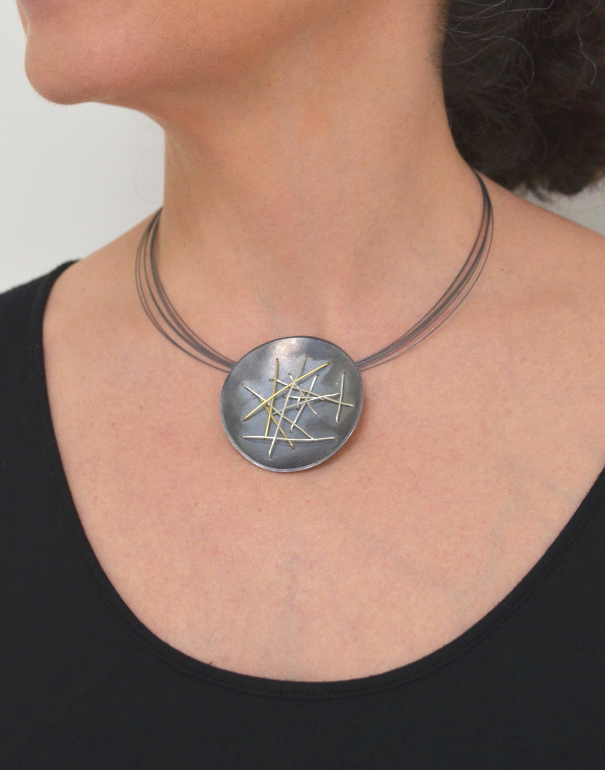 Suzanne Schwartz Free Form Pendant Necklace with 18k gold